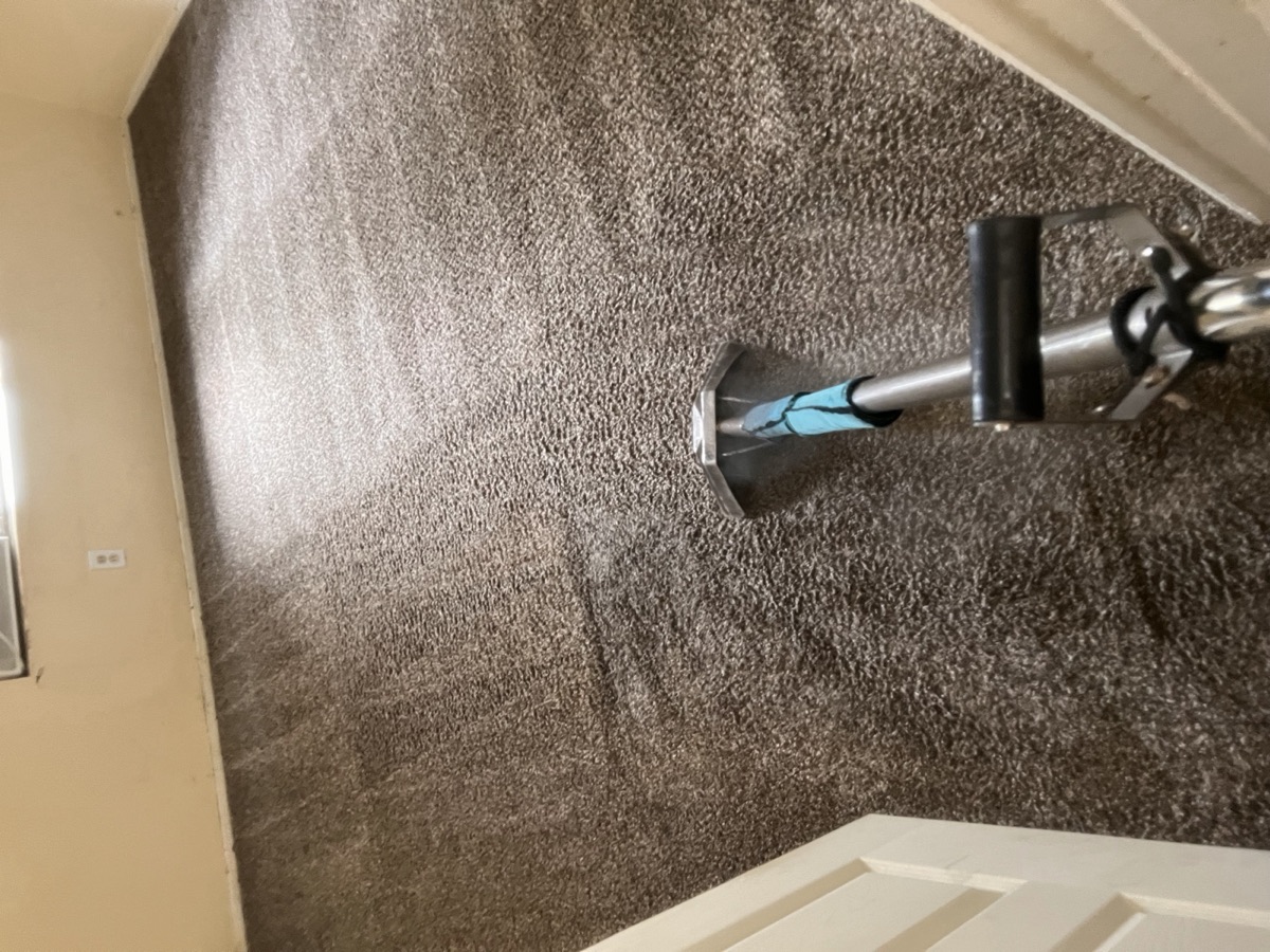 Beige sectional cushions mid-clean with wand and hose